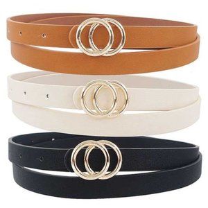 INFINITY Faux Leather Double Ring Skinny Belt Set